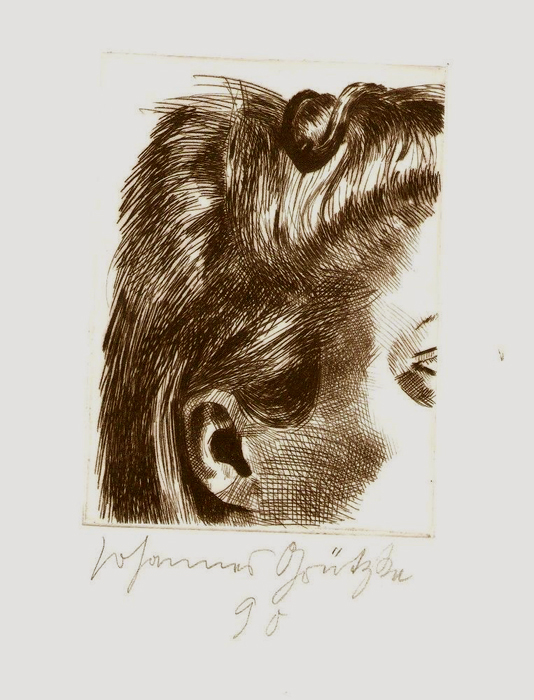 Die Haarspange Lithografie Johannes Grützke Holzschnitt Radierung Schabradierung Offsetdruck  Andruck Neue Prächtigkeit Druckgrafik Kaltnadelradierung