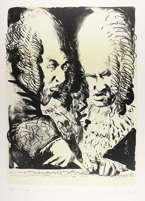 Kaiser Leopold und Prinz Eugen Lithografie Johannes Grützke Holzschnitt Radierung Schabradierung Offsetdruck Druckgrafik