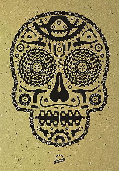 BIKE SKULL GOLD Douze Bike scull gold urban art gallery buy street art screenprint poster art of rock