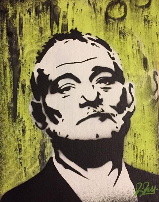 Bill Murray Chris Cleveland   Spray-Gemälde auf Leinwand - signed spray paint