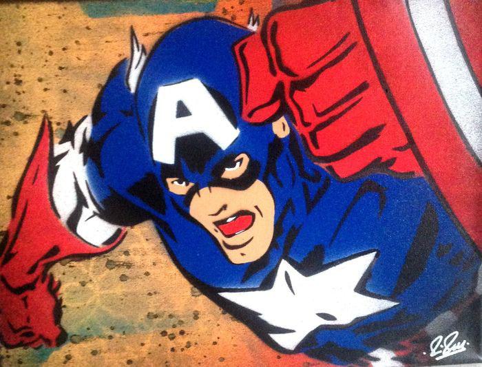 Captain America Chris Cleveland Spray-Gemälde auf Leinwand - signed spray paint Captain America Chris Cleveland Spray-Gemälde auf Leinwand - signed spray paint