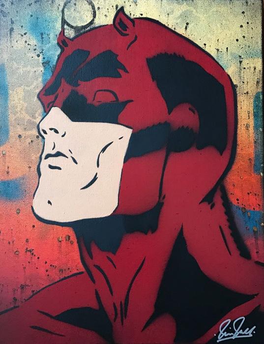 Daredevil Chris Cleveland Spray-Gemälde auf Leinwand - signed spray paint Daredevil Chris Cleveland Spray-Gemälde auf Leinwand - signed spray paint