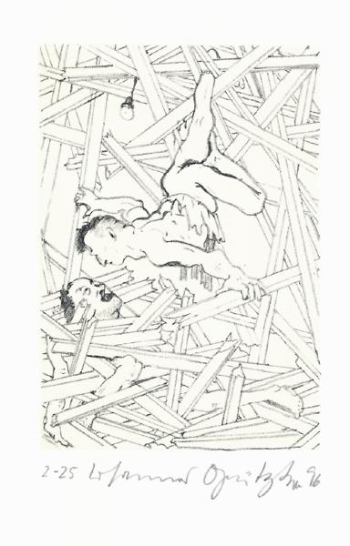 IM GEBÄLK VERFANGEN Der Frauentunnel 14 Lithografie Johannes Grützke Holzschnitt Radierung Schabradierung Offsetdruckt Druckgrafik Kaltnadelradierung