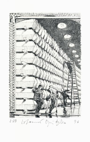 SARGDEPOT Der Frauentunnel 17 Lithografie Johannes Grützke Holzschnitt Radierung Schabradierung Offsetdruckt Druckgrafik Kaltnadelradierung