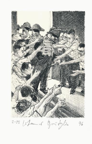HOHER BESUCH Der Frauentunnel 4 Lithografie Johannes Grützke Holzschnitt Radierung Schabradierung Offsetdruckt Druckgrafik Kaltnadelradierung