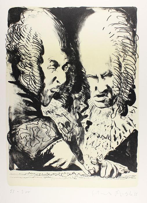 KAISER LEOPOLD UND PRINZ EUGEN Kaiser Leopold und Prinz Eugen Lithografie Johannes Grützke Holzschnitt Radierung Schabradierung Offsetdruck Druckgrafik