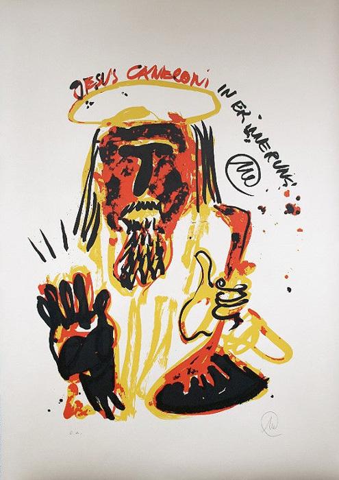 MARKUS LÜPERTZ Jesus Canneloni Grafik Lithografie Litho Siebdruck screenprint Original Druckgrafik Druck Print Junge wilde