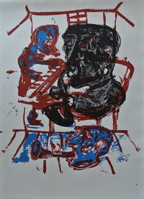 MARKUS LÜPERTZ Saxophonspieler 2007 Grafik Lithografie Litho Siebdruck screenprint Original Druckgrafik Druck Print Junge wilde MARKUS LÜPERTZ Saxophonspieler 2007 Grafik Lithografie Litho Siebdruck screenprint Original Druckgrafik Druck Print Junge wilde