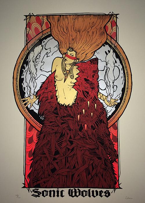 SONIC WOVES Malleus sonic wolves silkscreen siebdruck concertposter poster prints art prints rock art dark nouvou