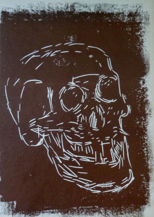 Markus lüperts Linolschnitt Skull 7