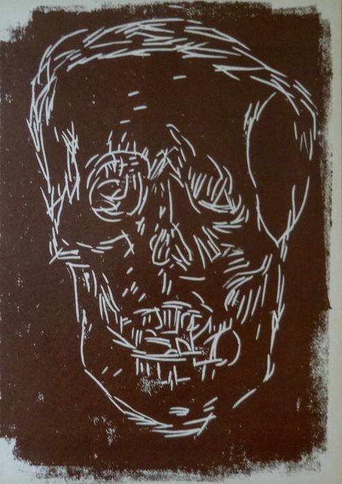 Markus lüperts Linolschnitt Skull Markus lüperts Linolschnitt Skull