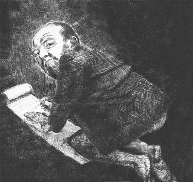 DER MARQUIS IN DER BASTILLE Marqus de Sade Lithografie Johannes Grützke Holzschnitt Radierung Schabradierung Offsetdruck Andruck Neue Prächtigkeit Druckgrafik Kaltnadelradierung