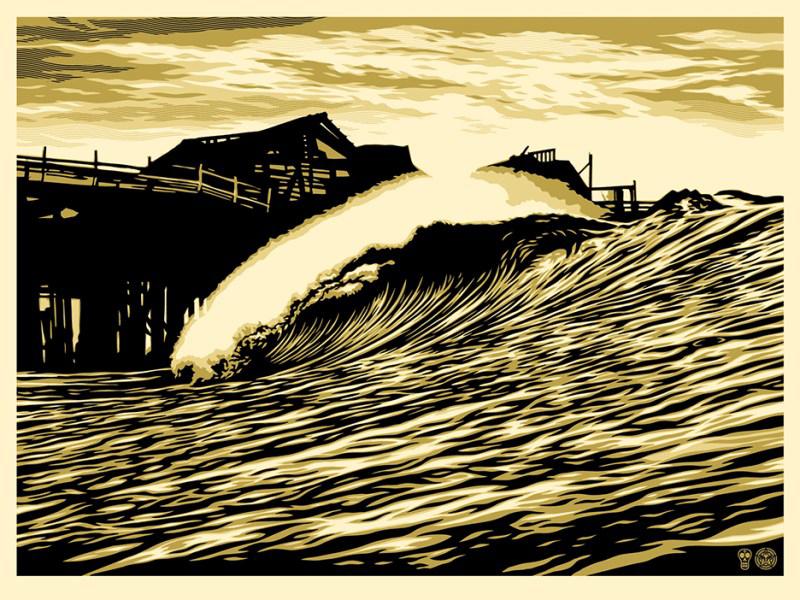 P.O.P. WAVE (Gold Version) Shepard Fairey Obey silkscreen Siebdruck 2016 Wave poster