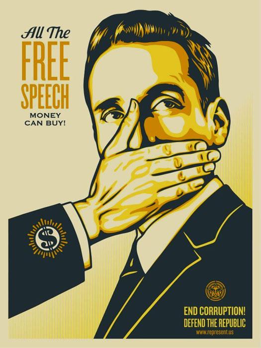 ALL FREE SPEECH MONEY CAN BUY Shepard Fairey Obey silkscreen Siebdruck 2016 all free speech money can buy poster