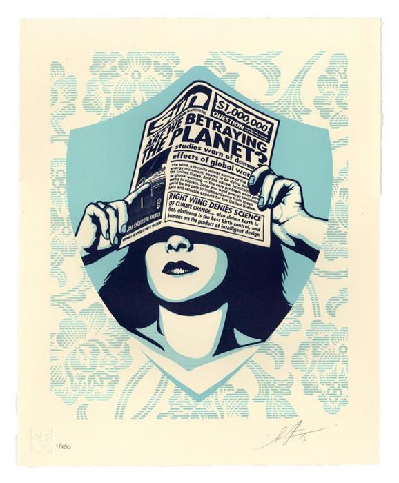 Shepard Fairey Obey silkscreen Siebdruck Letterpress 2016 Global warming