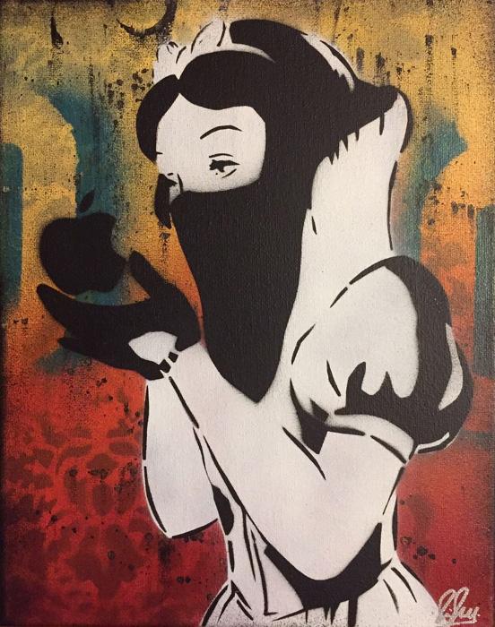 Snow White X Apple 22 x 28 Chris Cleveland Spray-Gemälde auf Leinwand - signed spray paint Snow White X Apple 22 x 28 Chris Cleveland Spray-Gemälde auf Leinwand - signed spray paint