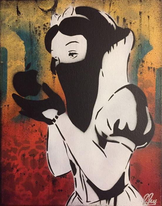 Snow White X Apple 22 x 28 Chris Cleveland   Spray-Gemälde auf Leinwand - signed spray paint