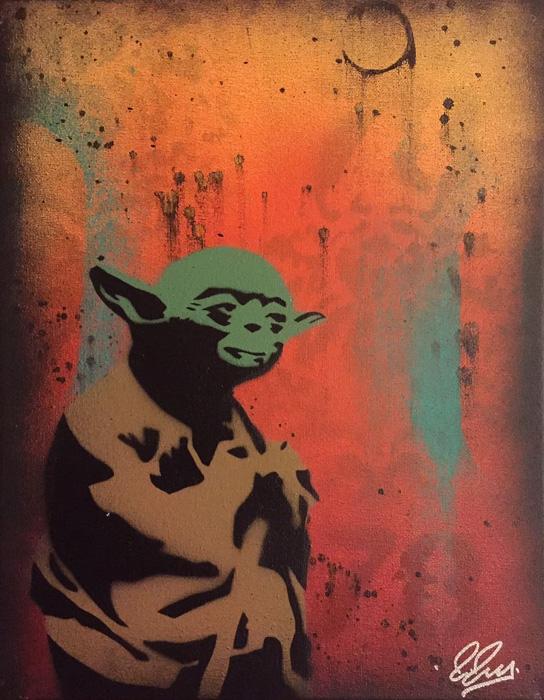 Star Wars Yoda Chris Cleveland Spray-Gemälde auf Leinwand - signed spray paint Star Wars Yoda Chris Cleveland Spray-Gemälde auf Leinwand - signed spray paint