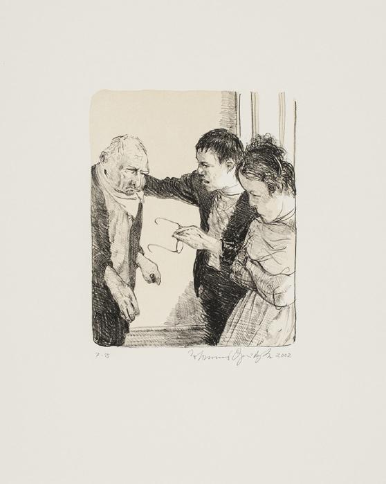 KLEIST NIMMT RIEBISCH DIE BRILLE WIEDER AB Tod am Wannsee 3 Kathedrale des Künstlers Lithografie Johannes Grützke Holzschnitt Radierung Schabradierung Offsetdruckt Druckgrafik Kaltnadelradierung