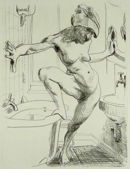 IM BAD im bad Kathedrale des Künstlers Lithografie Johannes Grützke Holzschnitt Radierung Schabradierung Offsetdruckt Druckgrafik Kaltnadelradierung