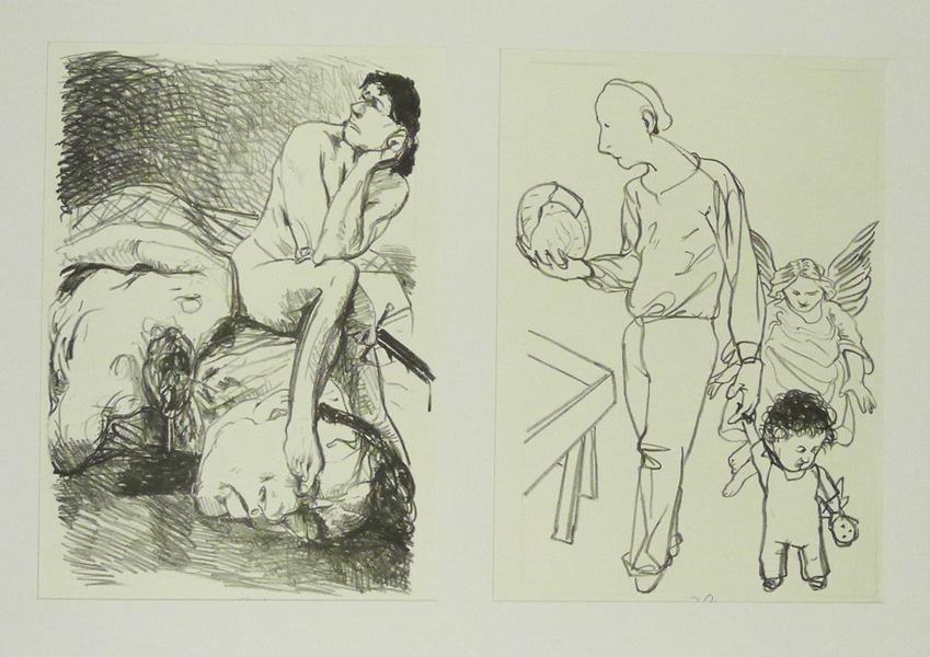 JUDITH (links) & AUFPASSEN! ACHTGEBEN! (rechts) vierzig Steinzeichnungen Judith Lithografie Johannes Grützke Holzschnitt Radierung Schabradierung Offsetdruck Druckgrafik
